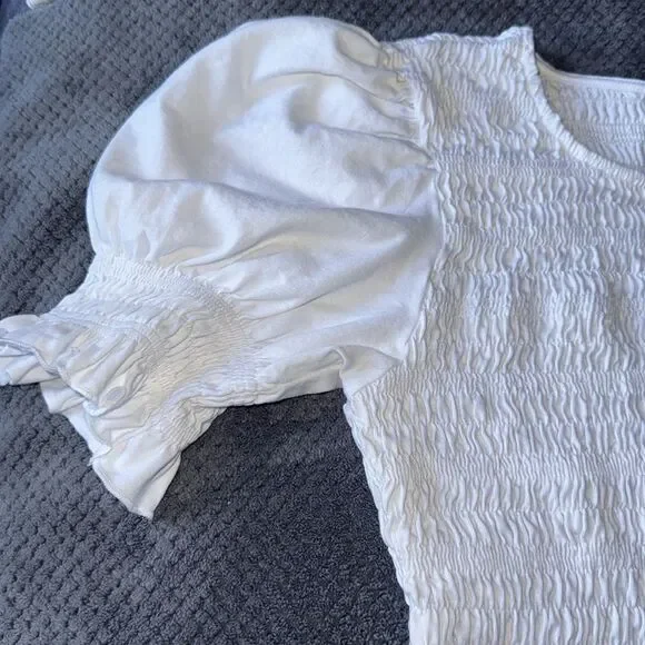 & Other Stories White Smocked Puff Sleeve Ruffle Hem Cotton ~Small - Picture 3 of 7